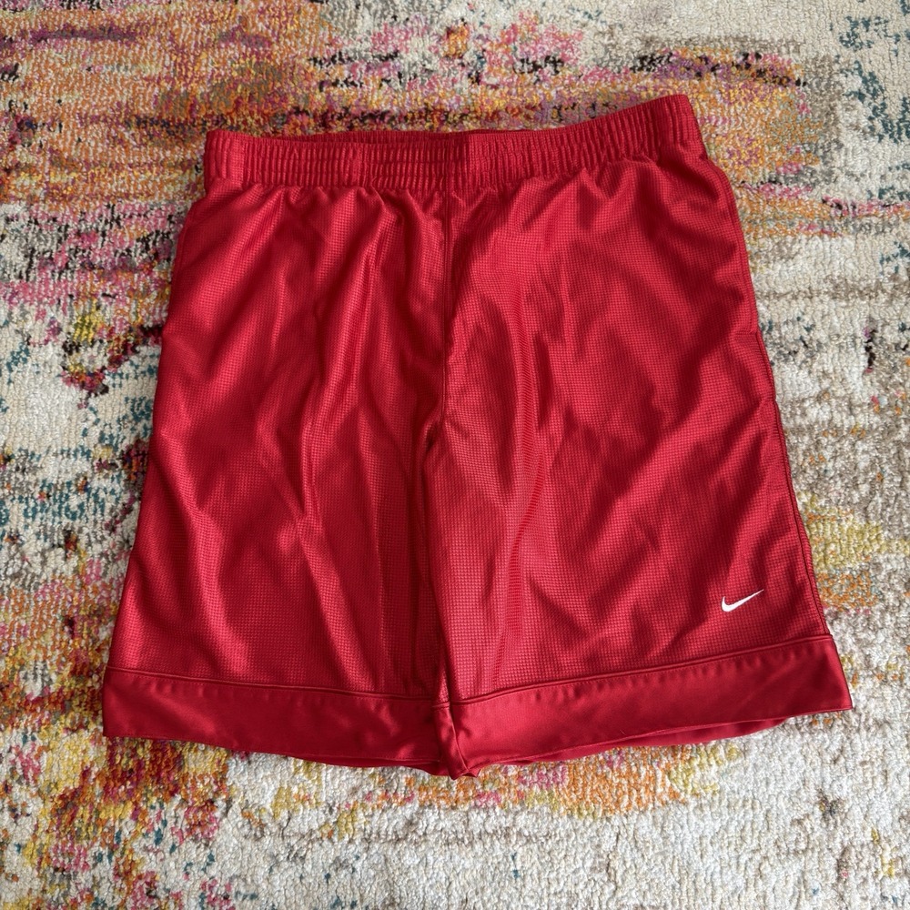 Nike Y2K Mens Red Mesh Athletic Basketball Shorts Size‎ Medium Swoosh Logo